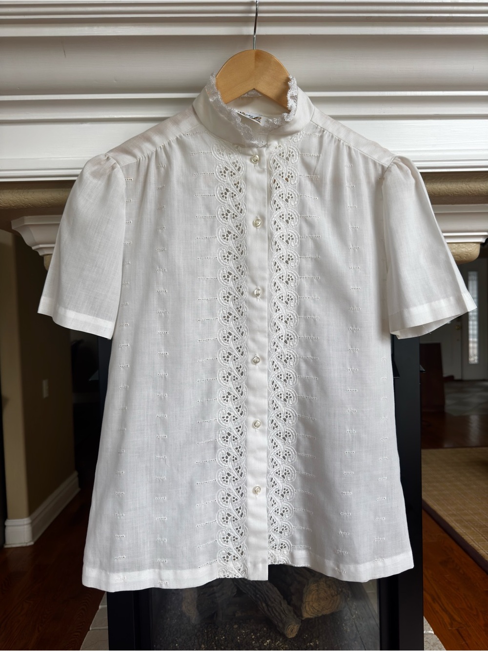 Vintage Rhonda Lee White Victorian Button-Up S Lace Western Eyelet Cottage